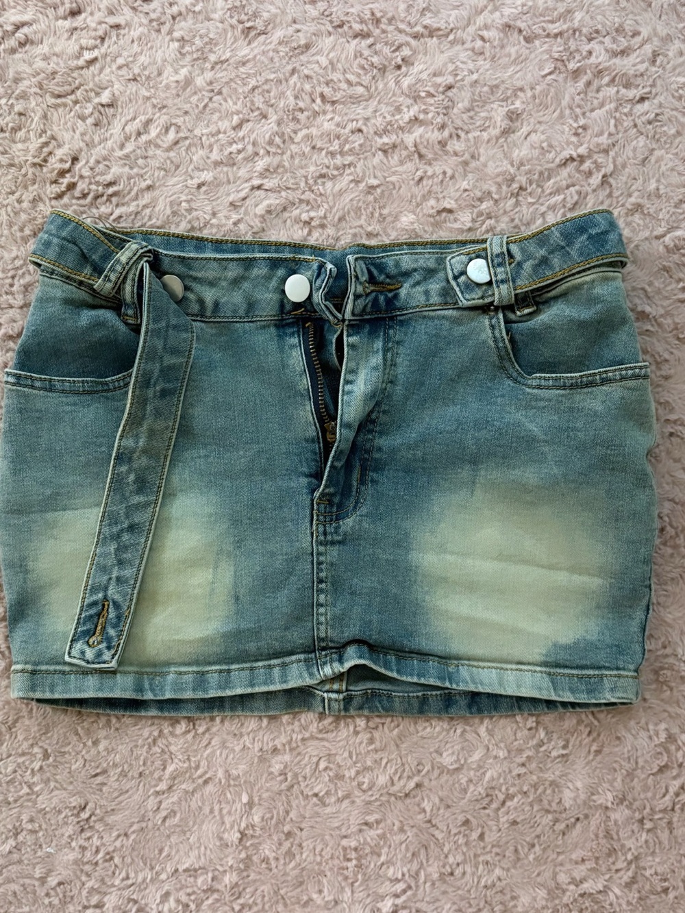 Denim Mini Skirt in Faded Blue